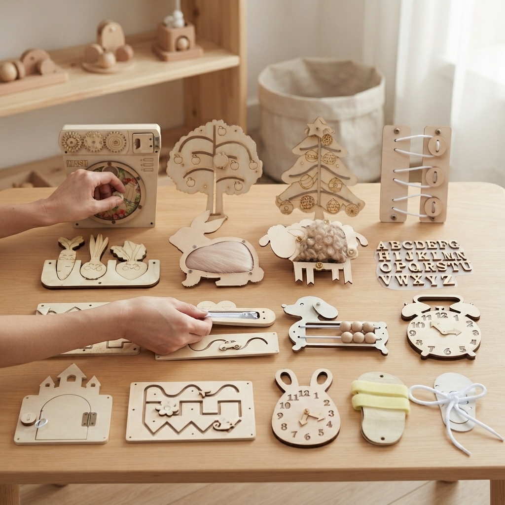 Montessori Wooden Busy Board Toddler - Популярная развивающая доска Монтессори, деревянный пазл,