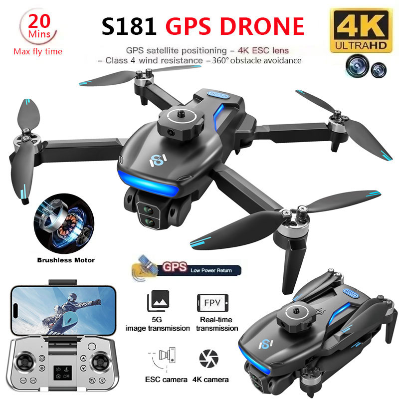 Fpv Brushless Rc Drone 4K - S181 GPS Дрон 4K профессиональная HD