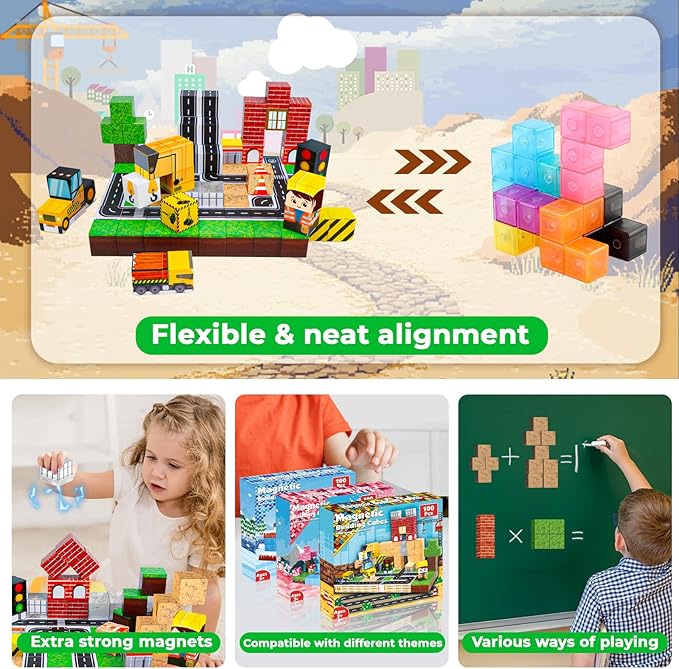 100 шт. магнитные блоки, магни – обзор и цена Magnetic Building Tiles Set 100Pcs